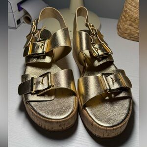 Michael Kors Gold Buckle Strap Wedge Sandals